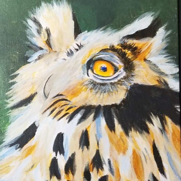 Fuzzy Owl Hand Painted Original in Acrylic  9x12 - Picture 2 of 2